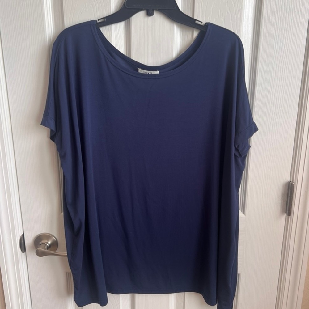 Piko Relaxed Fit T-Shirt Bamboo Blend Short Sleeve‎ Top Navy Blue M